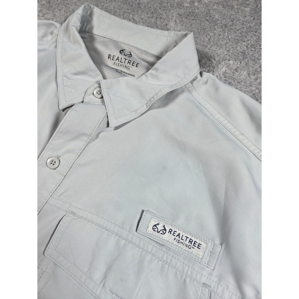 Realtree Fishing Shirt XL Dusk Grey Mens Short Sleeve Button Down TS1540